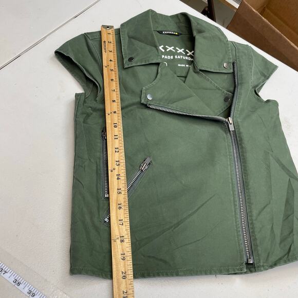 Kate Spade Saturday Moto Military Army Green Full Zip Vest Size XS - Picture 8 of 10